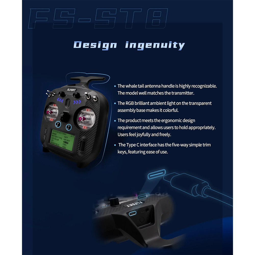 Steuersender Flysky FS-ST8, 2.4GHz, 8-10 Kanäle, Protokoll ANT Steuersender Flysky FS-ST8, 2.4GHz, 8-10 Kanäle, Protokoll ANT
