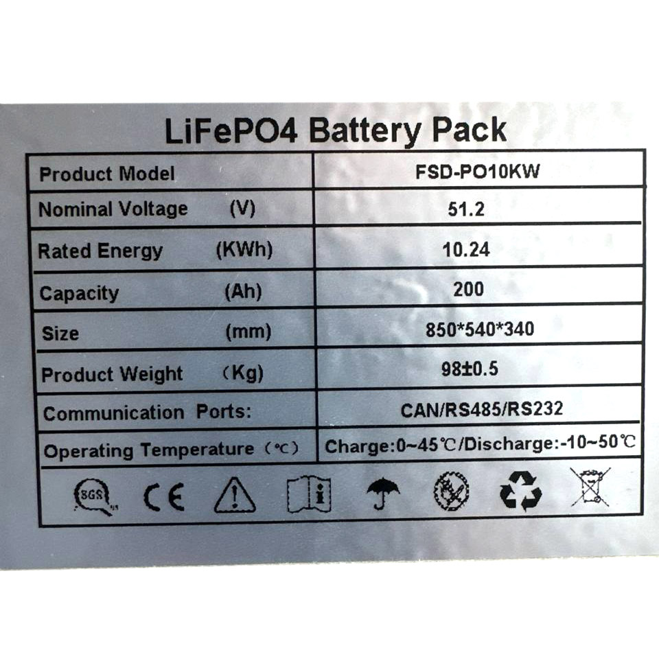 LiFePO4 200Ah, 51,2V, für Wandmontage, FSD-P10KW LiFePO4 200Ah, 51,2V, für Wandmontage, FSD-P10KW