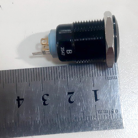 Кнопка антивандальна з фіксацією, чорна, синє підсвічування 12V, GQ16F-10EL/A