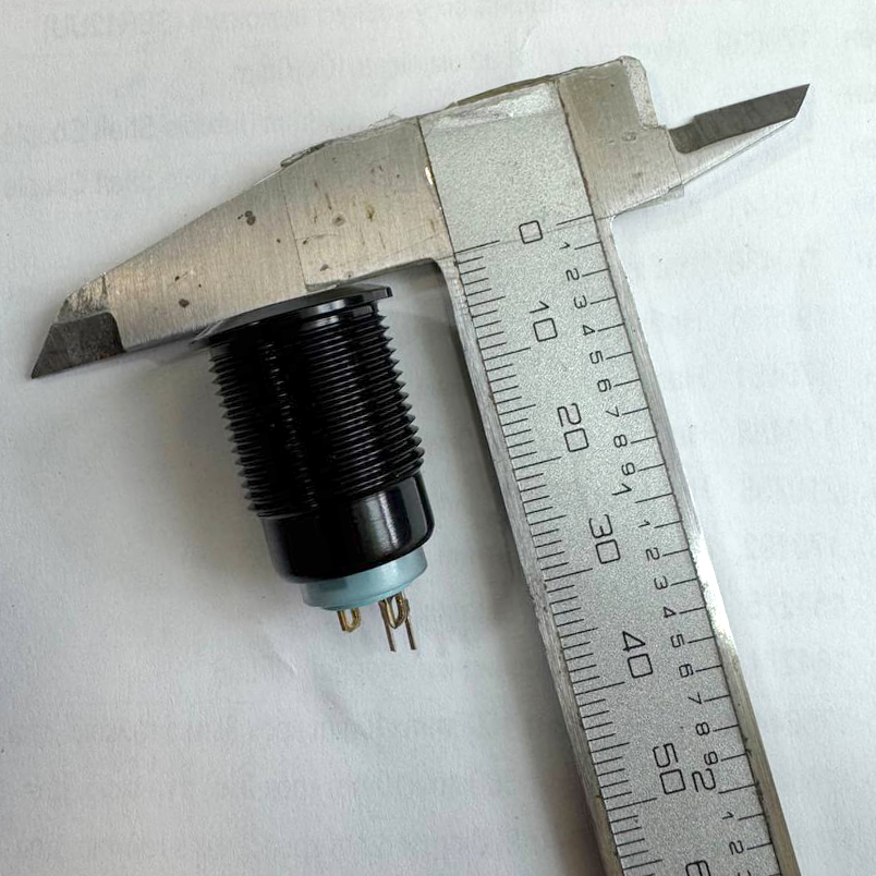 Кнопка антивандальна з фіксацією, чорна, синє підсвічування 12V, GQ16F-10EL/A