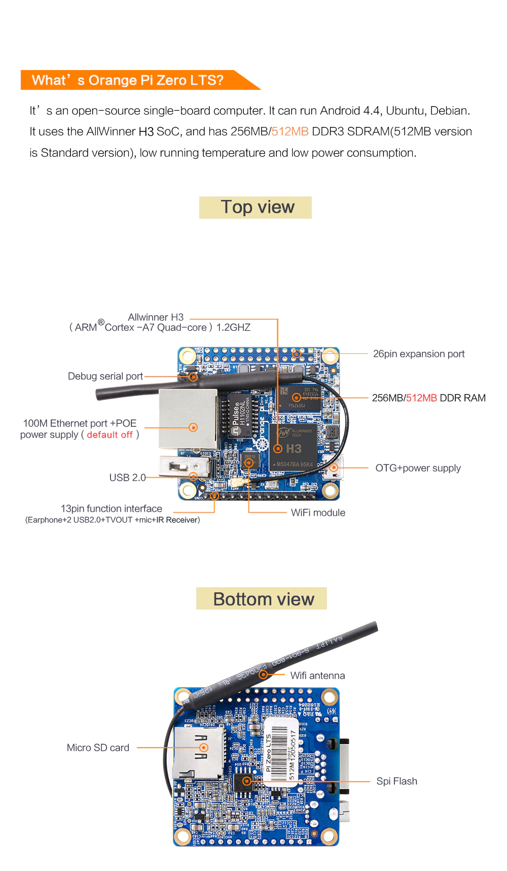 Микрокомпьютер Orange Pi zero 512 H3