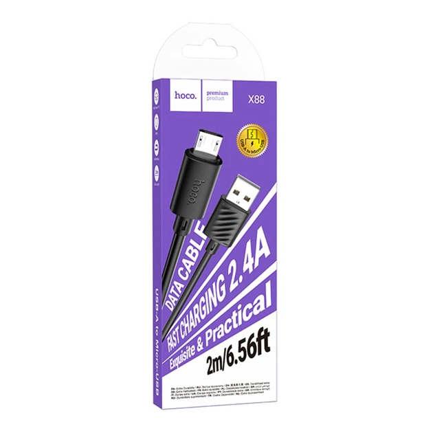Кабель USB A plug - USB micro plug довжина 2m, чорний 2.4A Hoco (X88) Кабель USB A plug - USB micro plug довжина 2m, чорний 2.4A Hoco (X88)