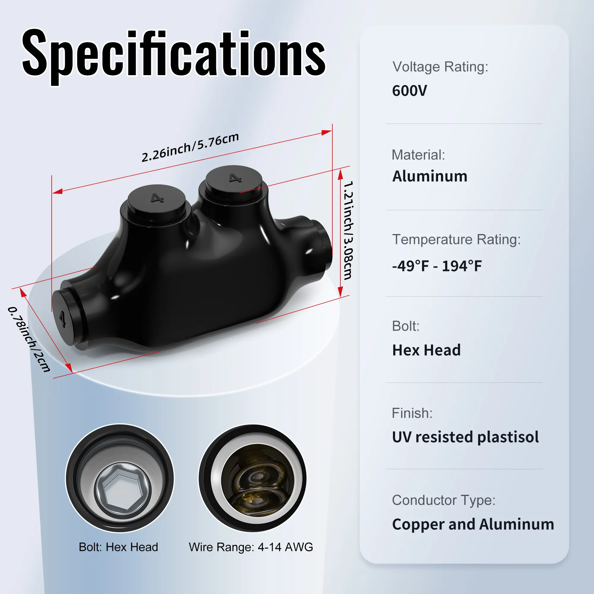 Ізольваний з'єднувач для проводів однопортовий, 1/0 AWG - 14 AWG