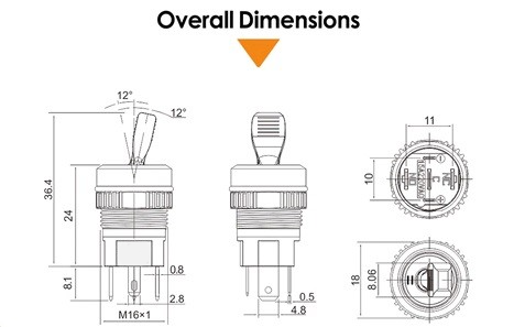 Перемикач LB16NZ, срібний, з зеленою підсвіткою, 220В, з фіксатором