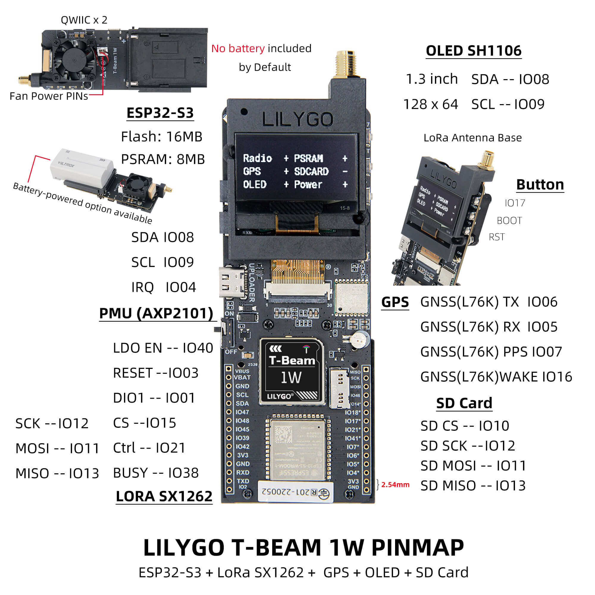 Модуль LILYGO® T-Beam 1W ESP32-S3 SX1262 433MHz Модуль LILYGO® T-Beam 1W ESP32-S3 SX1262 433MHz