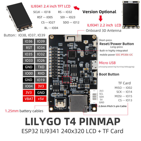 Модуль LILYGO® TTGO T4 V1.3 2.4" TFT ESP32 (CH9102) Модуль LILYGO® TTGO T4 V1.3 2.4" TFT ESP32 (CH9102)
