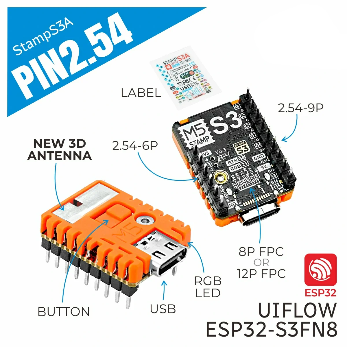 M5StampS3A with 2.54 Header Pin M5StampS3A with 2.54 Header Pin