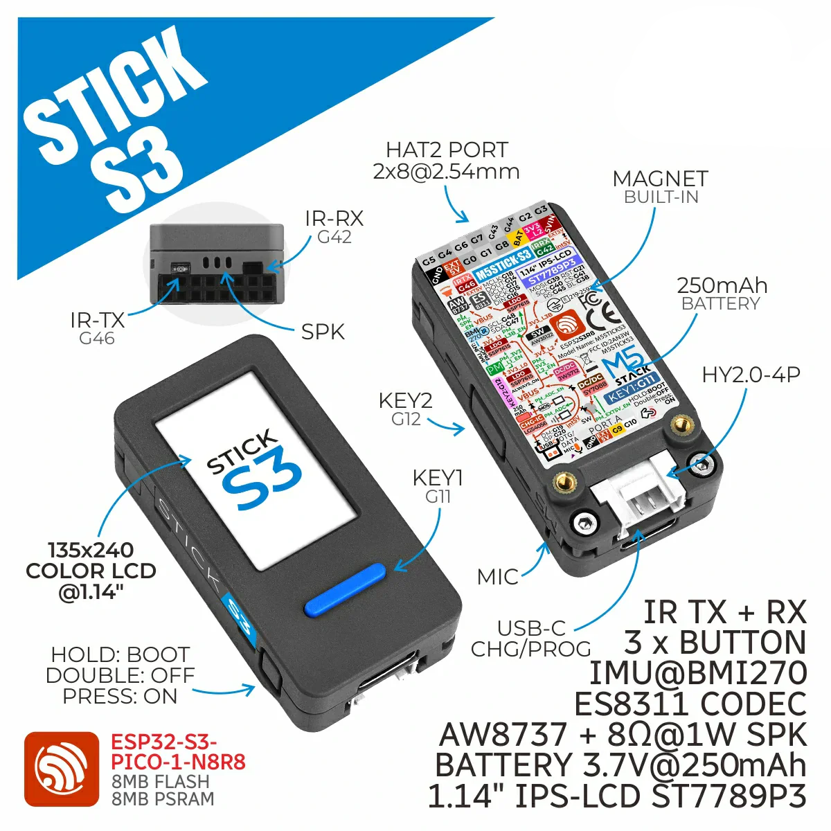 M5StickS3 ESP32S3 Mini IoT Dev Kit M5StickS3 ESP32S3 Mini IoT Dev Kit