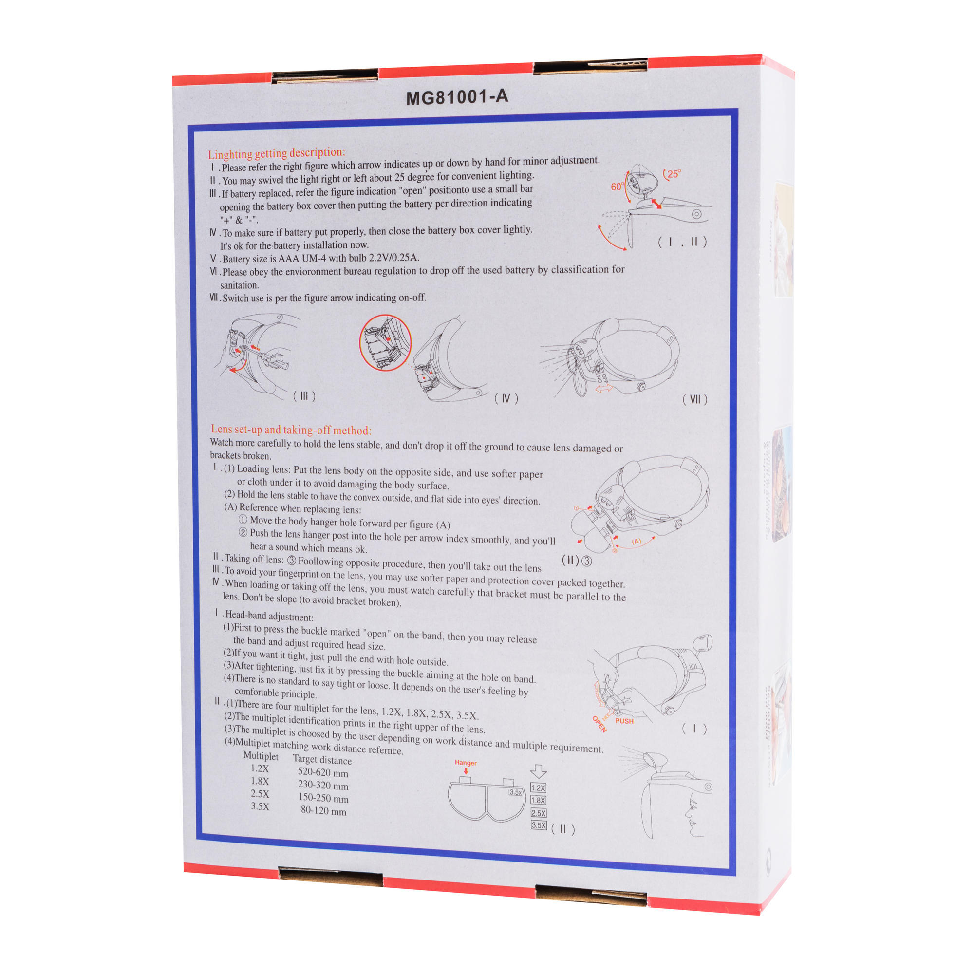 Lupe binokulare MG81001А mit LED-Hintergrundbeleuchtung, 1,2Х 1,8Х 2,5Х 3,5Х