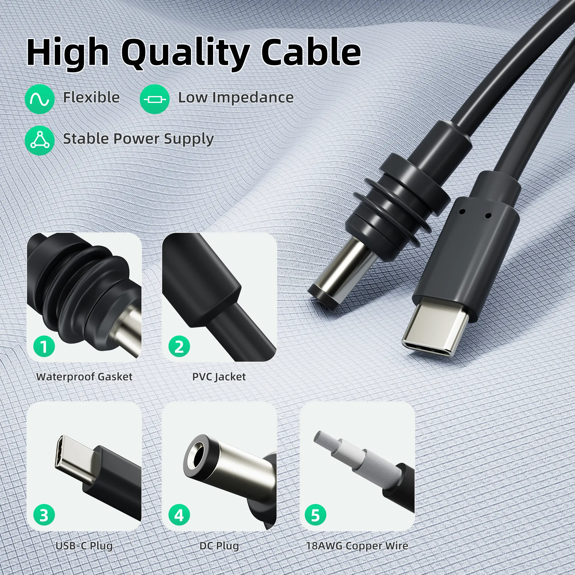 Кабель Type-C - DC 5.5x2.1mm, довжина 1,5 м