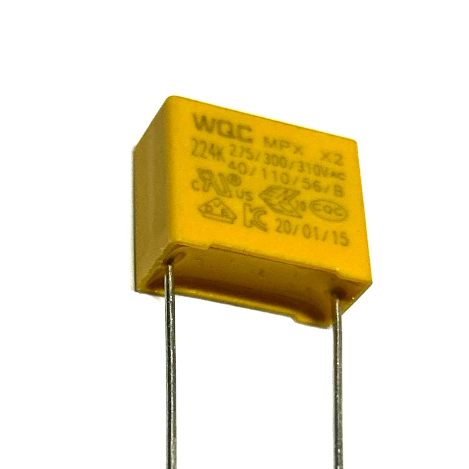 MPX 220nF 310V K(+/-10%), P=15mm, 8,5x14,5x18mm (SMXVH224KD4XXAB1525-WDC) (конденсатор пленочный)