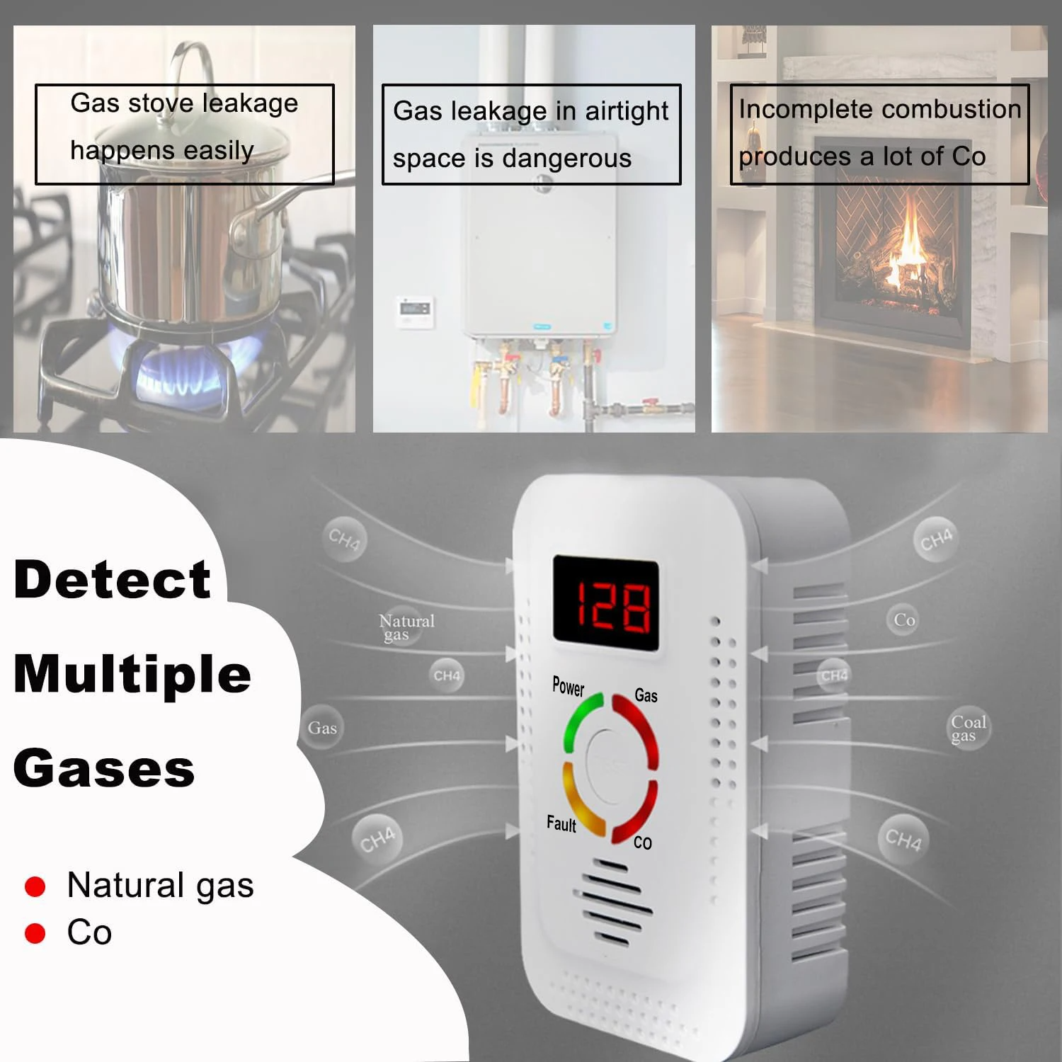 Детектор витоку газу CO, LPG, Methane, Natural Gas Detector And Carbon Monoxide CO Detector