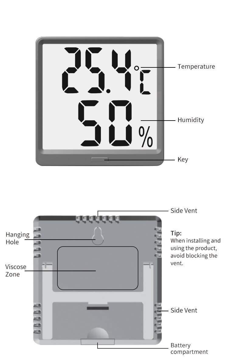 Термометр с гигрометром PZEM-027 (Peacefair), белый