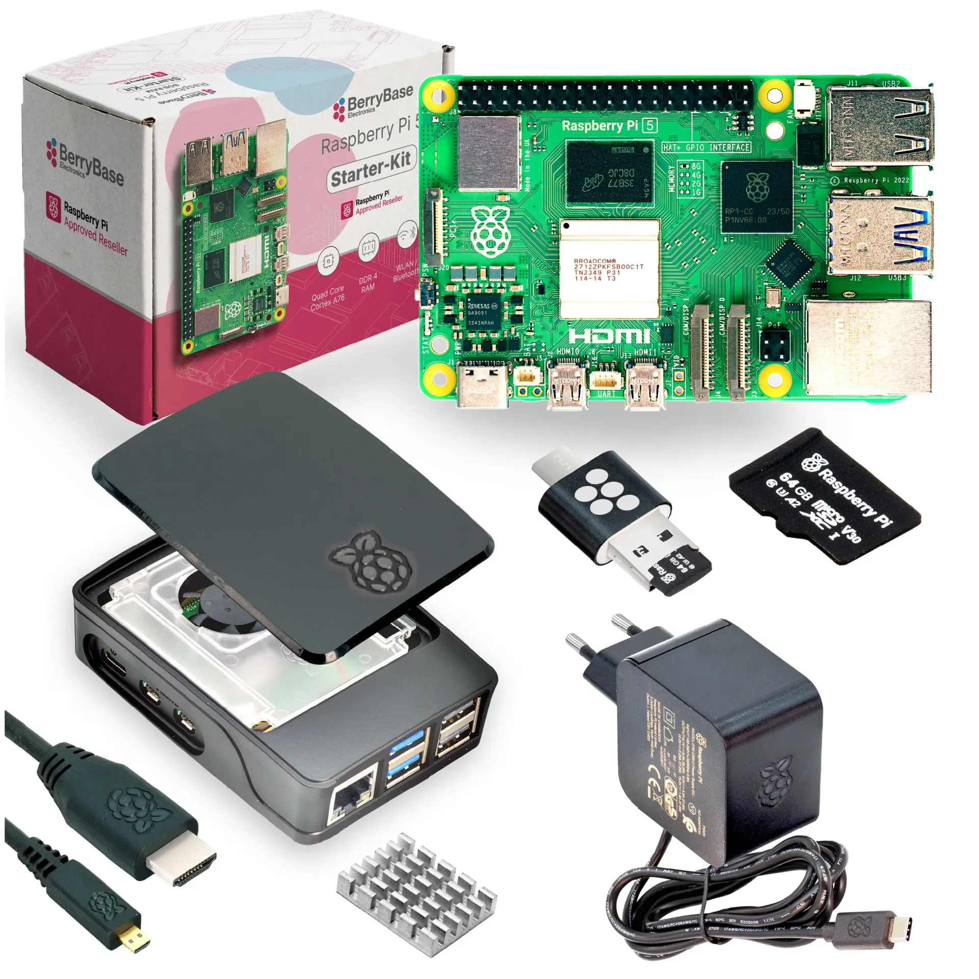 Стартовий набір Raspberry Pi 5 з microSDHC 64GB (Pi OS), корпусом, блоком живлення та HDMI-кабелем Стартовий набір Raspberry Pi 5 з microSDHC 64GB (Pi OS), корпусом, блоком живлення та HDMI-кабелем