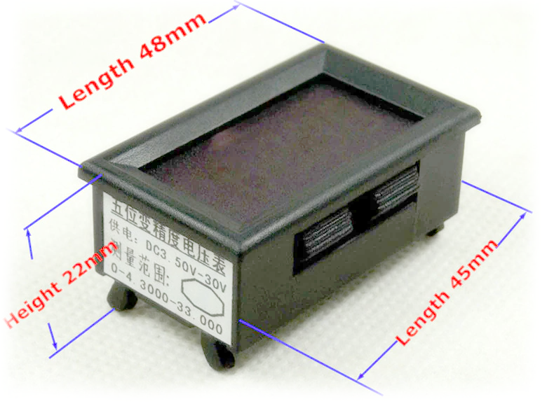 Вольтметр на панель 0.36" (синий; питание: DC3.5-30V; измерение: DC0-4.3000-33.000V)