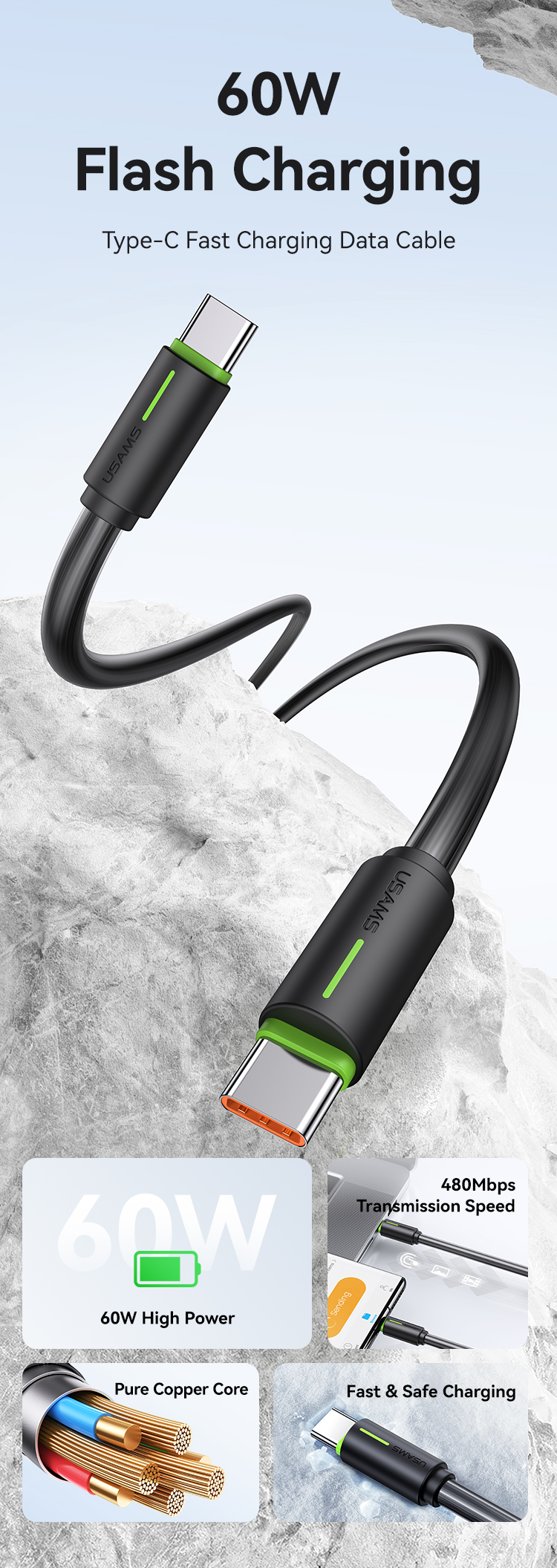 SJ734 60W Type-C To Type-C Bicolor Charging & Data Cable --YR Series 1m (SJ734USB02 White – USAMS) SJ734 60W Type-C To Type-C Bicolor Charging & Data Cable --YR Series 1m (SJ734USB02 White – USAMS)