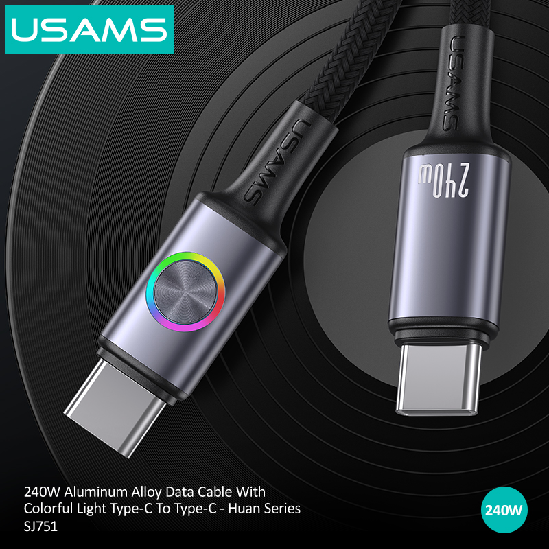 SJ751 240W Aluminum Alloy Data Cable With Colorful Light Type-C To Type-C 1.2m - Huan Series (SJ751USB01 Tarnish – USAMS) SJ751 240W Aluminum Alloy Data Cable With Colorful Light Type-C To Type-C 1.2m - Huan Series (SJ751USB01 Tarnish – USAMS)