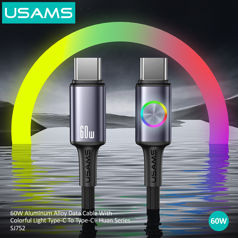 SJ752 60W Aluminum Alloy Data Cable With Colorful Light Type-C To Type-C 1.2m - Huan Series (SJ752USB02 Titanium – USAMS) SJ752 60W Aluminum Alloy Data Cable With Colorful Light Type-C To Type-C 1.2m - Huan Series (SJ752USB02 Titanium – USAMS)