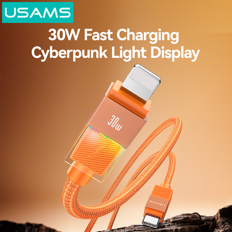 SJ776 U93 30W Charging & Data Cable C to iP with Colorful Light (SJ776USB02 Orange – USAMS) SJ776 U93 30W Charging & Data Cable C to iP with Colorful Light (SJ776USB02 Orange – USAMS)