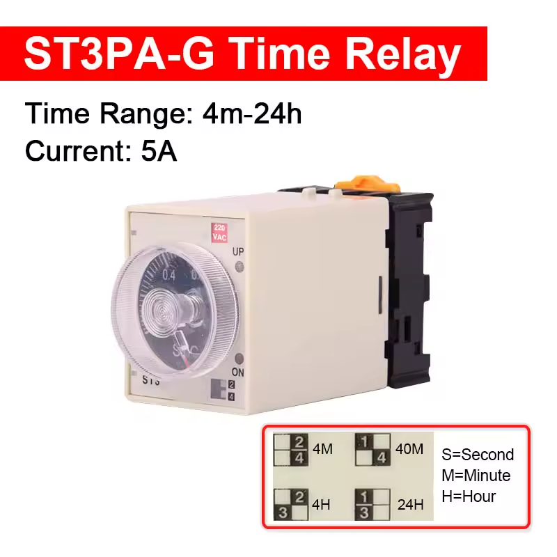 Реле часу із затримкою включення 220VAC, ST3P-AG 220VAC, 4M/40M/4H/24H