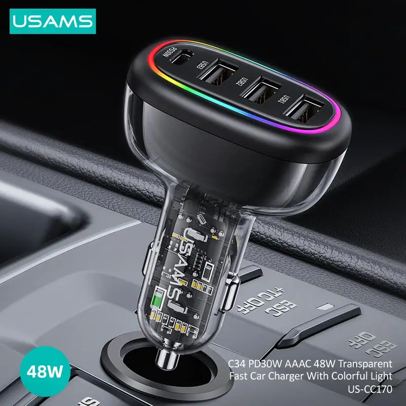 Автомобільний зарядний пристрій US-CC170 C34 PD30W 48W (USAMS) чорний Автомобільний зарядний пристрій US-CC170 C34 PD30W 48W (USAMS) чорний