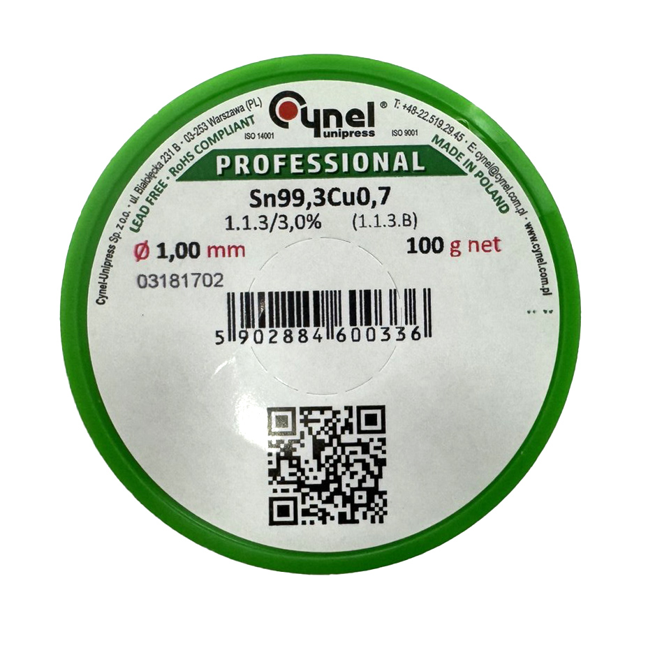 Loetzinn Sn99,3Cu0,7 1,00 mm 100G Cynel