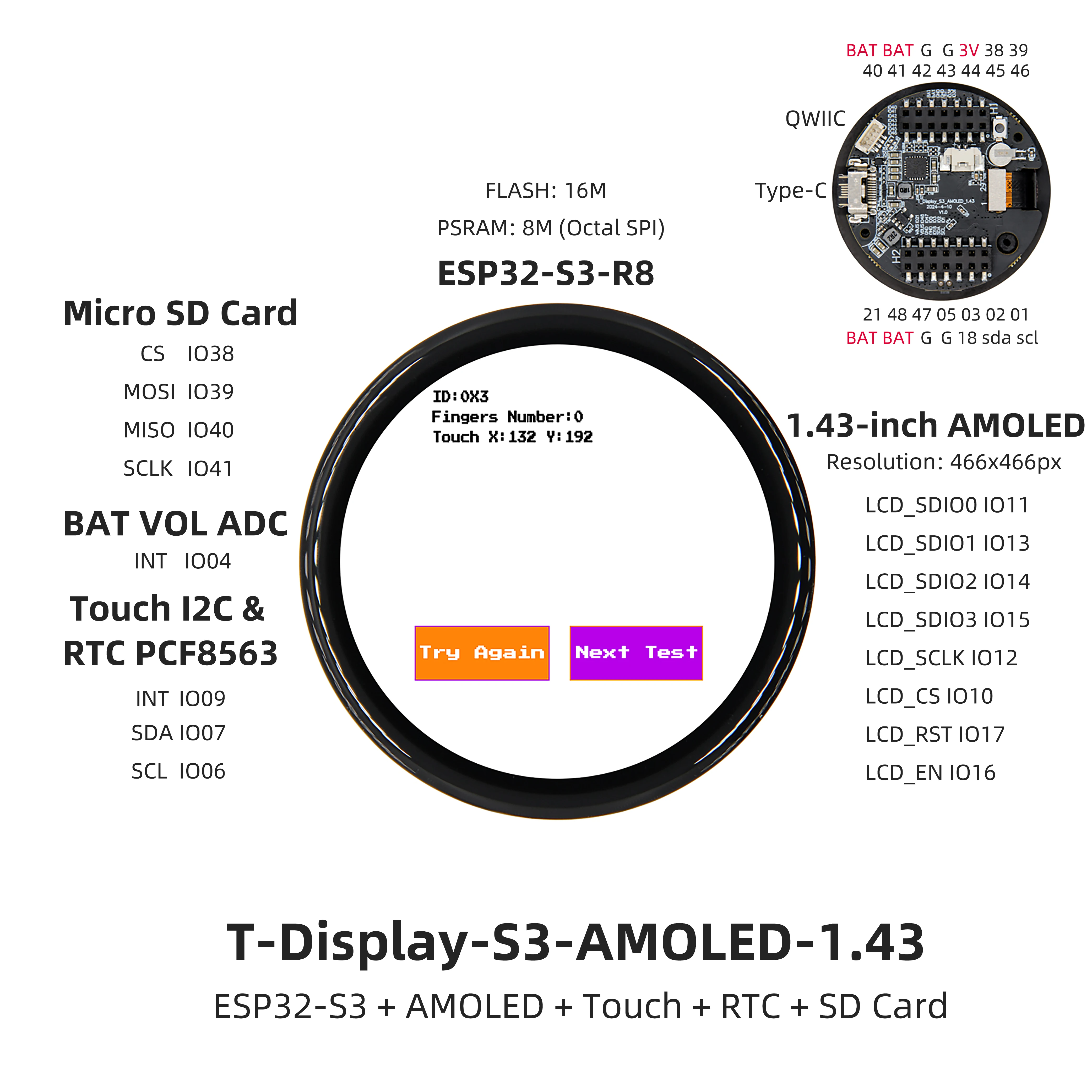 LILYGO® T-Display-S3 ESP32-S3 1.43-inch AMOLED