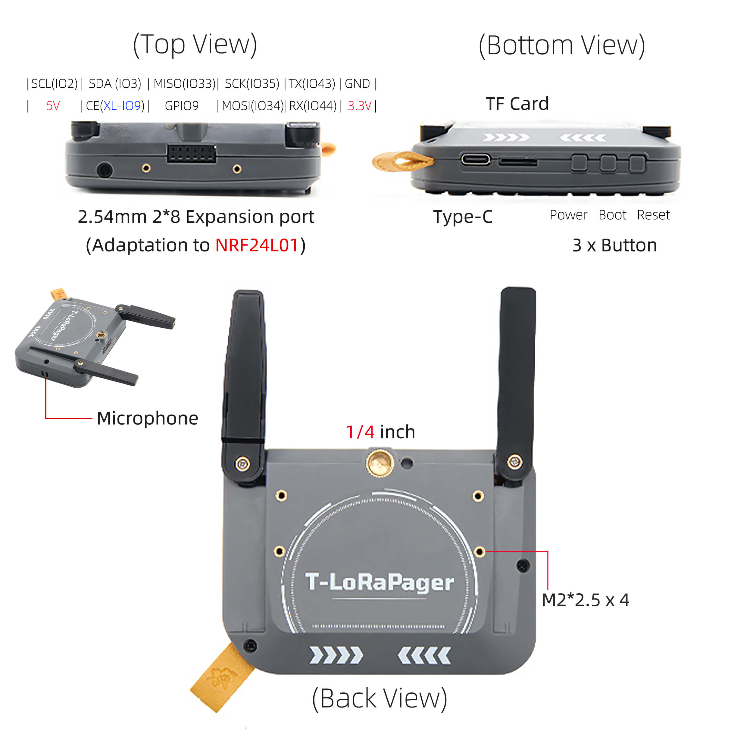 Програмований LoRa-пристрій LILYGO T-Lora Pager 433Mhz на ESP32-S3, QWERTY, GPS, екран 2.33″, T-Lora Pager 433Mhz-Space Gray