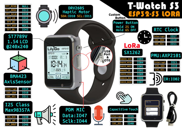 Модуль LILYGO® T-Watch-S3 GunColor SX1262 433MHz Модуль LILYGO® T-Watch-S3 GunColor SX1262 433MHz