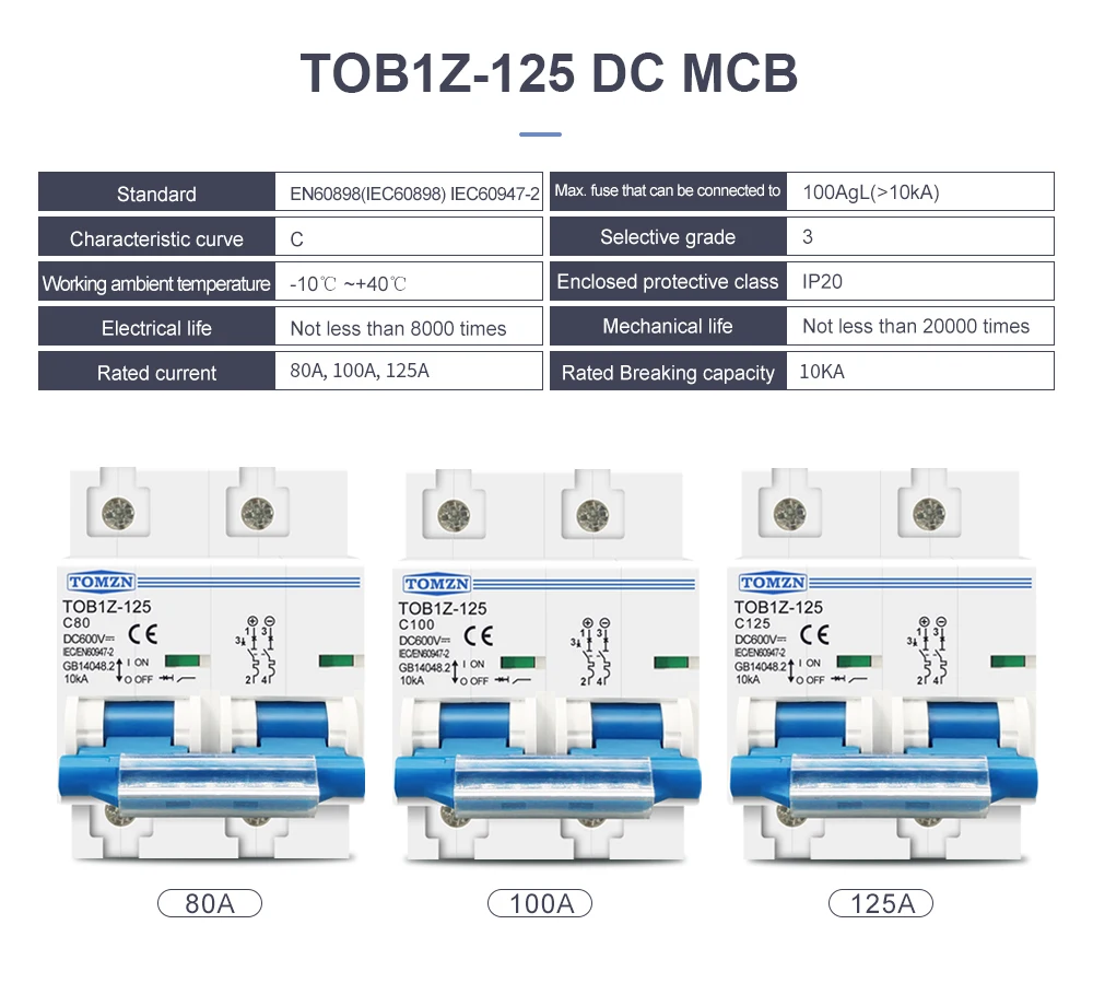 Автоматичний вимикач постійного струму "DC" 100A 600V (TOB1Z-125 - TOMZN) Автоматичний вимикач постійного струму "DC" 100A 600V (TOB1Z-125 - TOMZN)