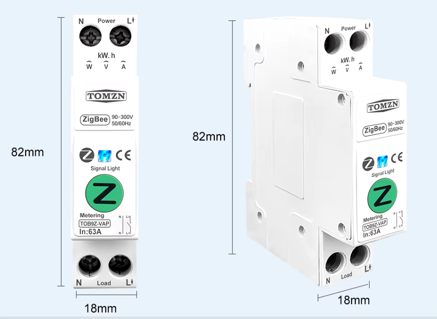 Zigbee 63A 1P+N WIFI Smart Switch Energy Meter Kwh Metering Monitoring Circuit Breaker TOB9Z-VAP VA protect 1-63A(TOMZN)