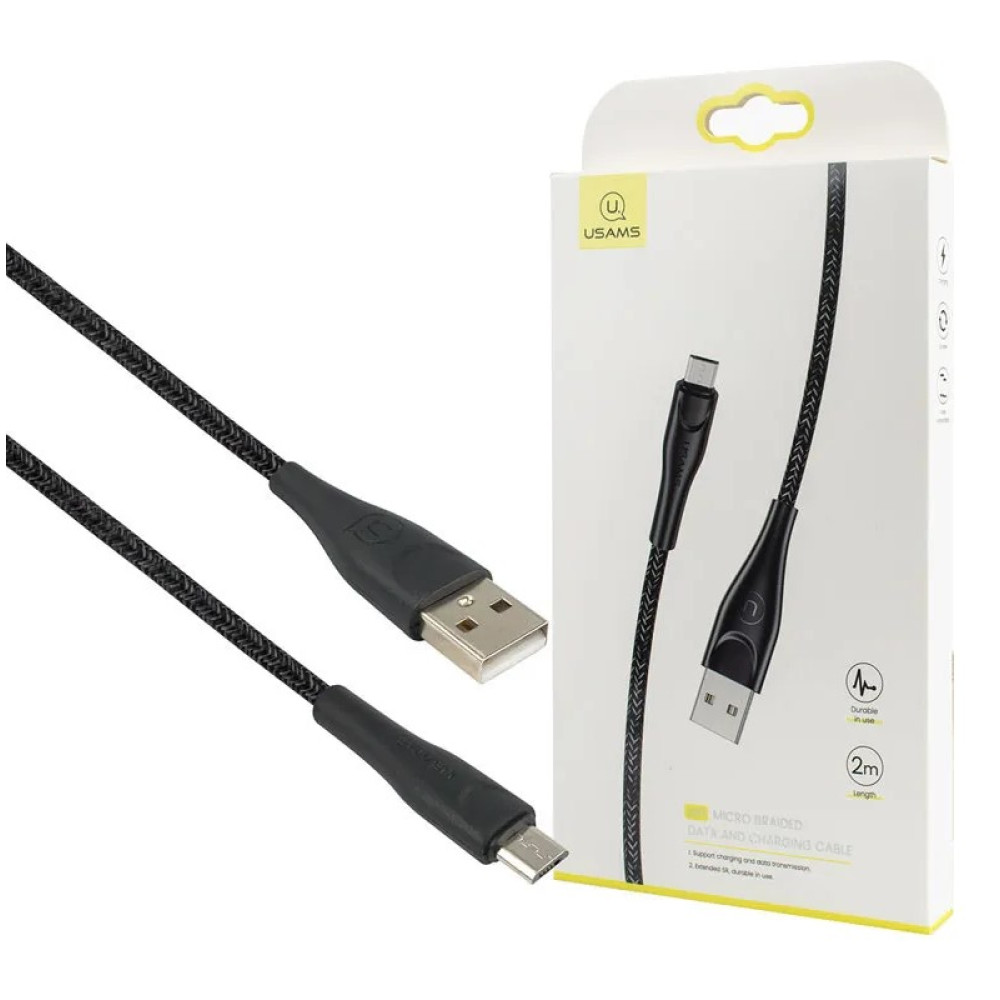 Кабель USB A plug - USB micro plug довжина 2m, чорний 2A Usams (US-SJ396)