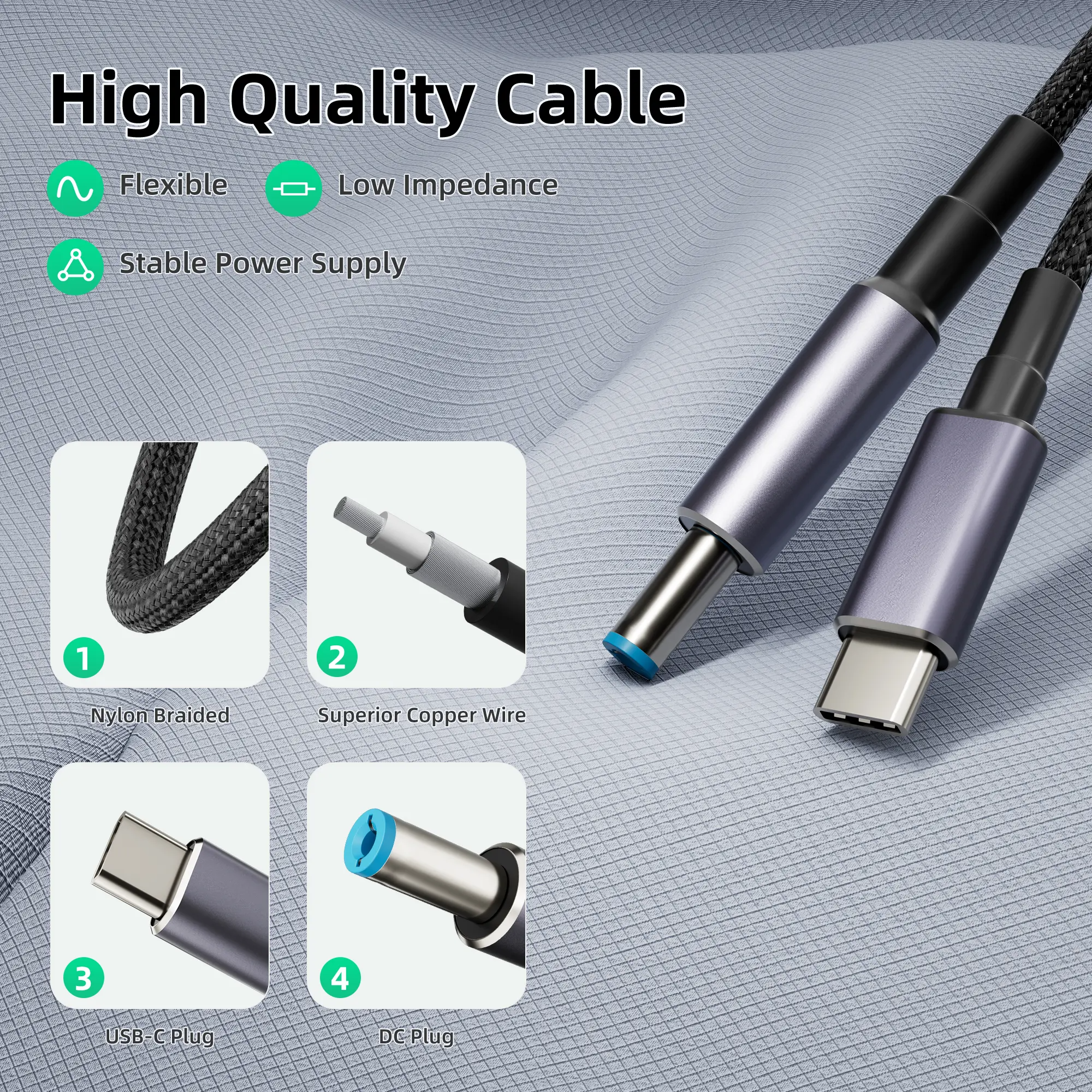 Кабель Type-C - DC 5.5x2.1mm 140W, довжина 1,8 м