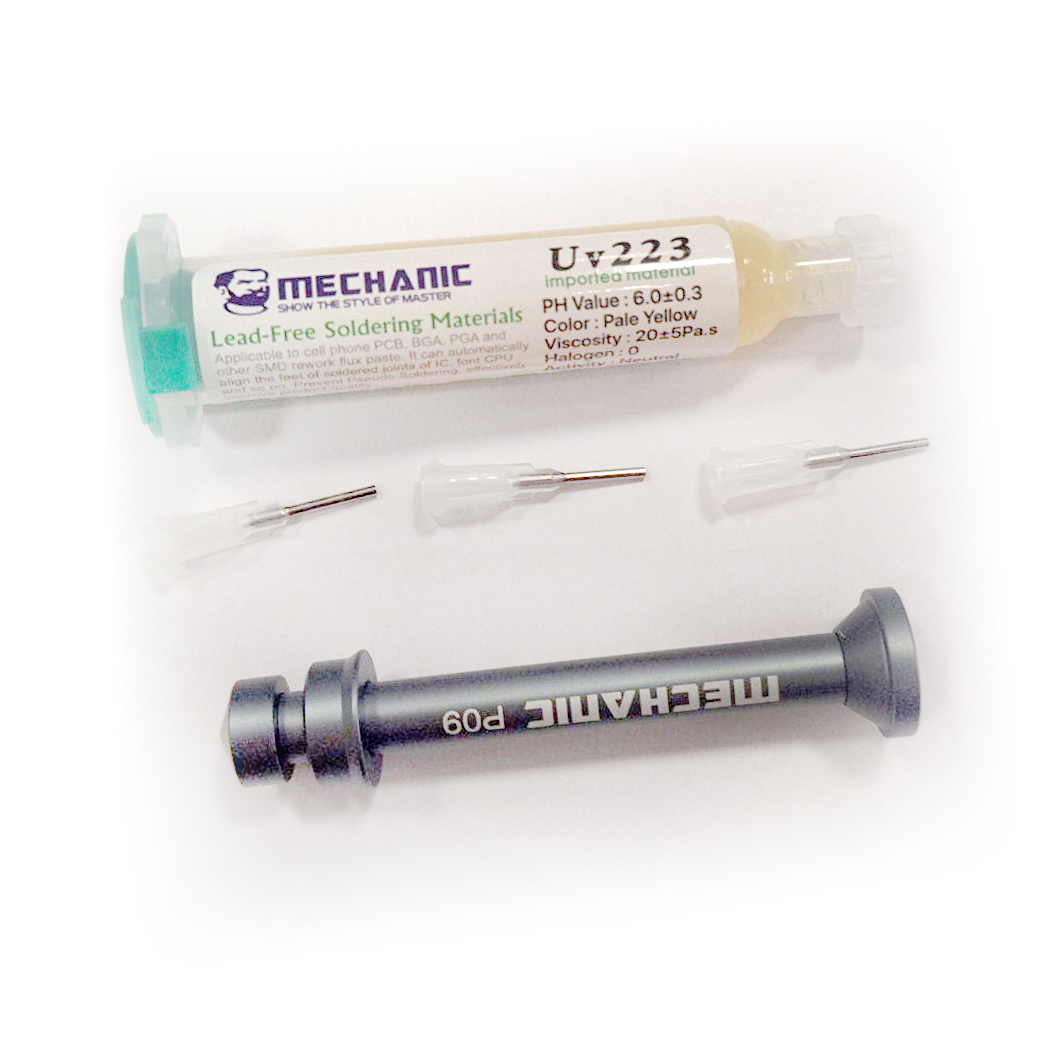 MECHANIC Solder flux UV223 [10cc] + алюмінієвий поршень та насадки
