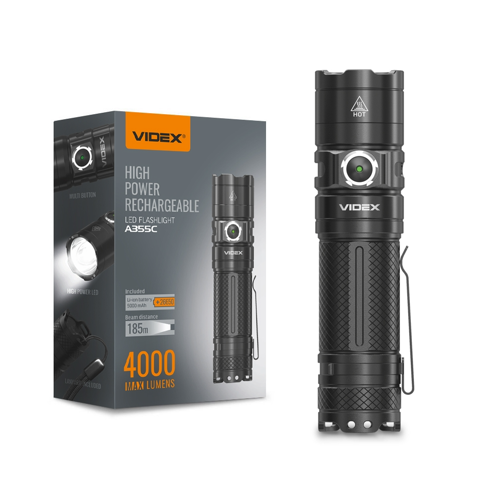 Портативный светодиодный фонарик A355C 4000Lm 5000K, VIDEX Портативный светодиодный фонарик A355C 4000Lm 5000K, VIDEX