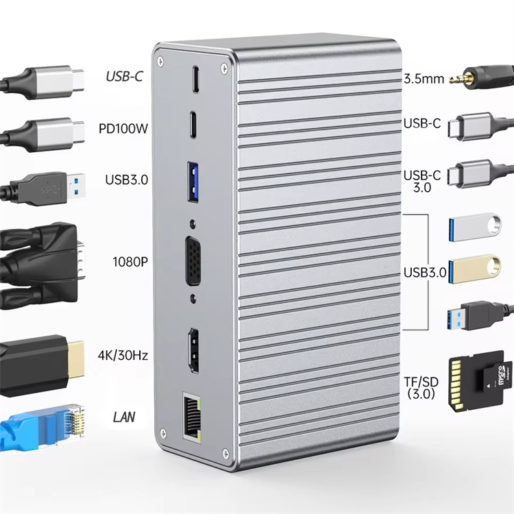 Док-станція USB Type-C 13 у 1 з HDMI, VGA, PD, Ethernet, Audio, SD/TF Док-станція USB Type-C 13 у 1 з HDMI, VGA, PD, Ethernet, Audio, SD/TF