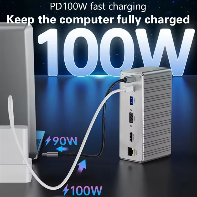 Док-станція USB Type-C 13 у 1 з HDMI, VGA, PD, Ethernet, Audio, SD/TF