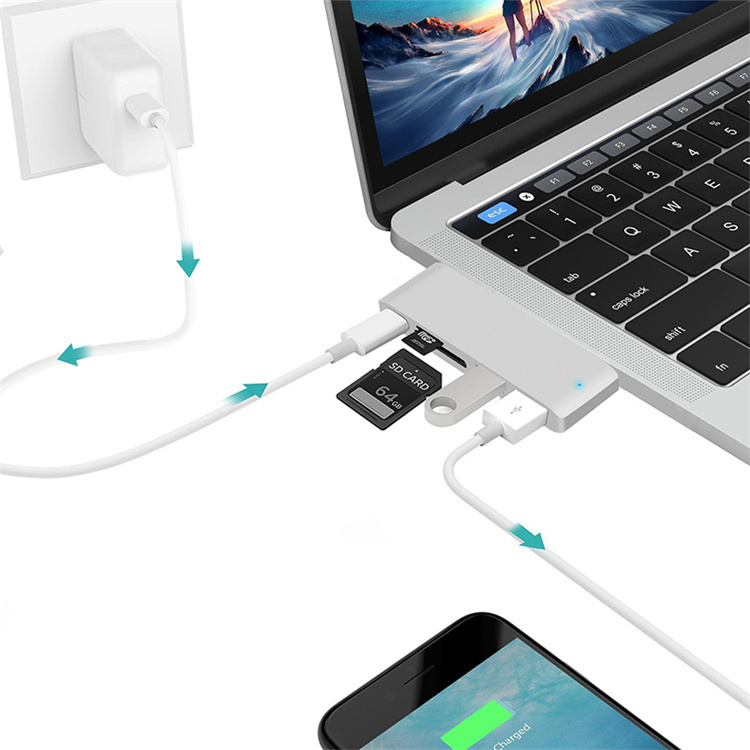 USB type-С  HUB/картридер 5 портов, для ноутбука