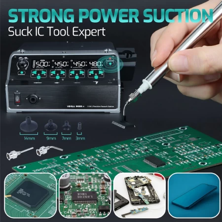Багатофункційна 5-в-1 паяльна станція з феном, паяльником, вакуумним паяльником, термопінцетом та вакуумною присоскою Багатофункційна 5-в-1 паяльна станція з феном, паяльником, вакуумним паяльником, термопінцетом та вакуумною присоскою