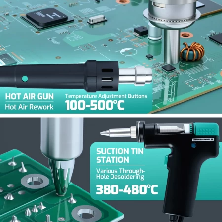 Багатофункційна 5-в-1 паяльна станція з феном, паяльником, вакуумним паяльником, термопінцетом та вакуумною присоскою Багатофункційна 5-в-1 паяльна станція з феном, паяльником, вакуумним паяльником, термопінцетом та вакуумною присоскою