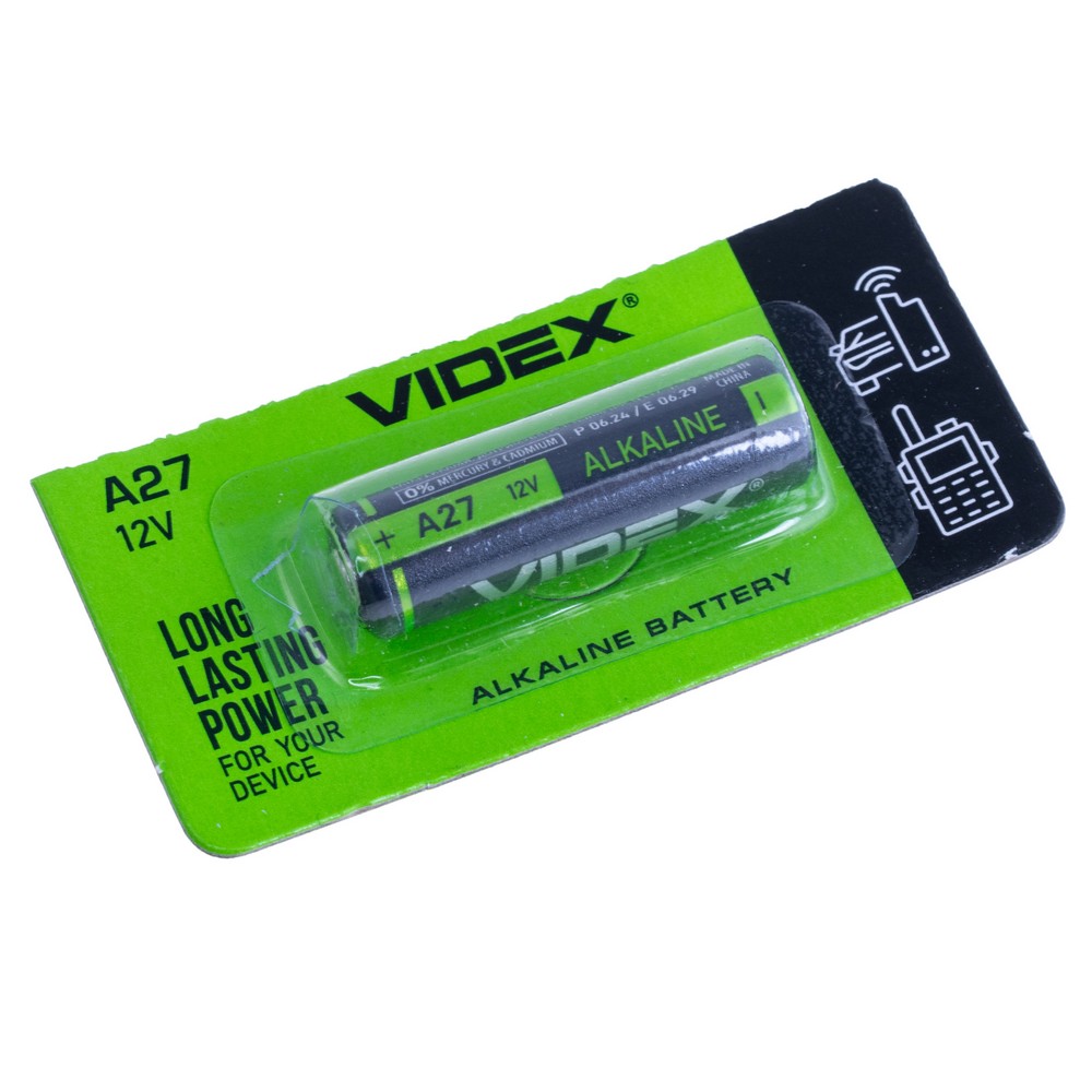 Батарейка A27 лужна 12V 1шт. VIDEX Батарейка A27 лужна 12V 1шт. VIDEX