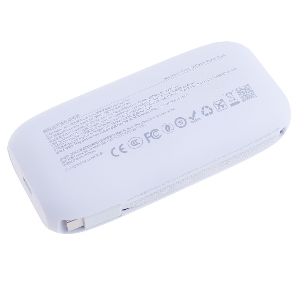 Power Bank A3 10000mAh 36Wh (5700mAh @ 5V/3A) 45W max White (zime)