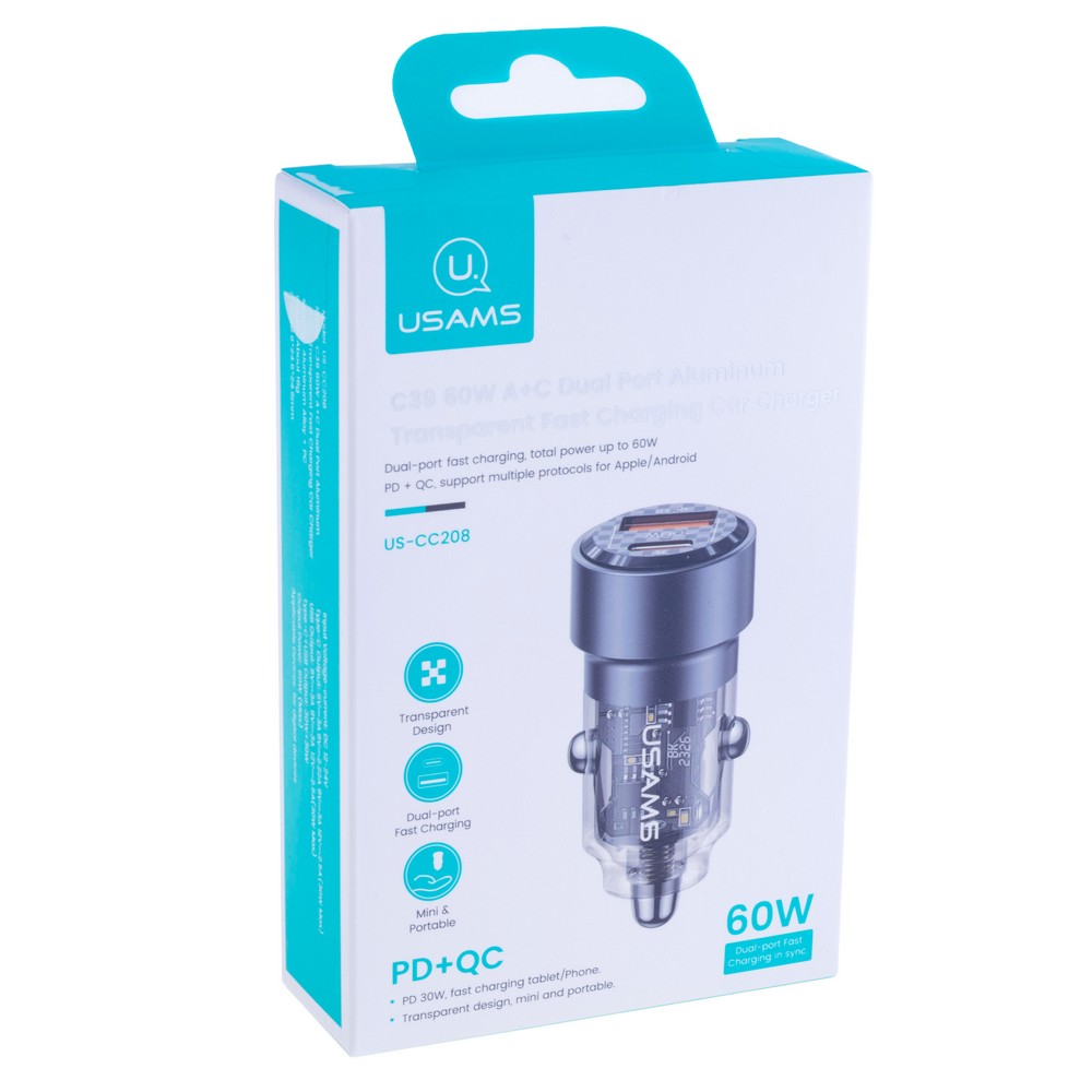Автомобільний зарядний пристрій A+C 60W, чорний (US-CC208 – USAMS)