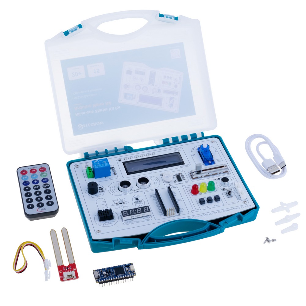 Set All-in-one Starter Kit for Arduino NANO R4 with 20 lessons and 15 modules Set All-in-one Starter Kit for Arduino NANO R4 with 20 lessons and 15 modules