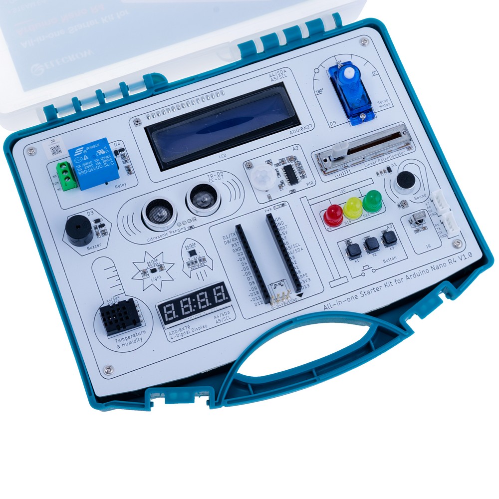 Set All-in-one Starter Kit for Arduino NANO R4 with 20 lessons and 15 modules Set All-in-one Starter Kit for Arduino NANO R4 with 20 lessons and 15 modules