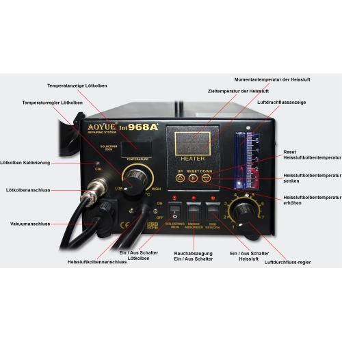 AOYUE Int968A+ Heißluftstation 3 in 1 SMD Rework Station Lötrauchabsaugung 550W