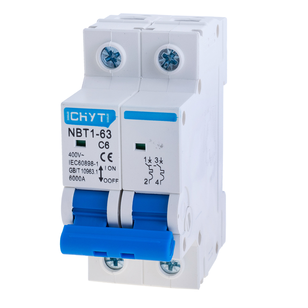 Автомат захисту змінного струму двополюсний 6A NBT1-6-2P CHYT