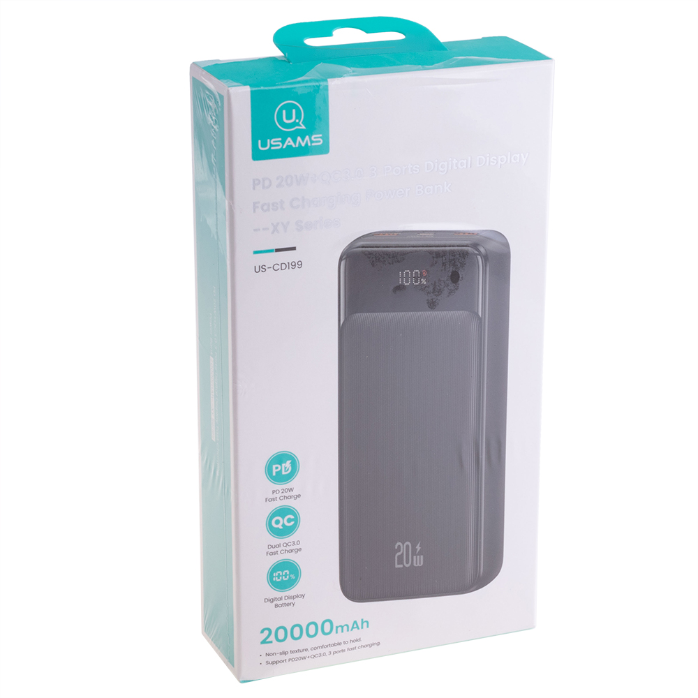 Power Bank 20000mAh (Rated Capacity: 12000mAh) US-CD199 PD20W+QC3.0 чорний (USAMS)