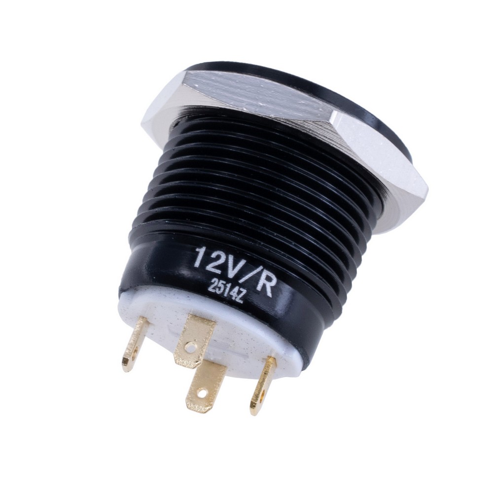 Кнопка антивандальна без фіксації, чорна, червоне підсвічування 12V, GQ16F-10EM/A Кнопка антивандальна без фіксації, чорна, червоне підсвічування 12V, GQ16F-10EM/A