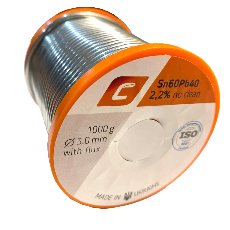 Дротяний припій, 3mm 1000g з флюсом, свинцевий, Sn60Pb40 Дротяний припій, 3mm 1000g з флюсом, свинцевий, Sn60Pb40